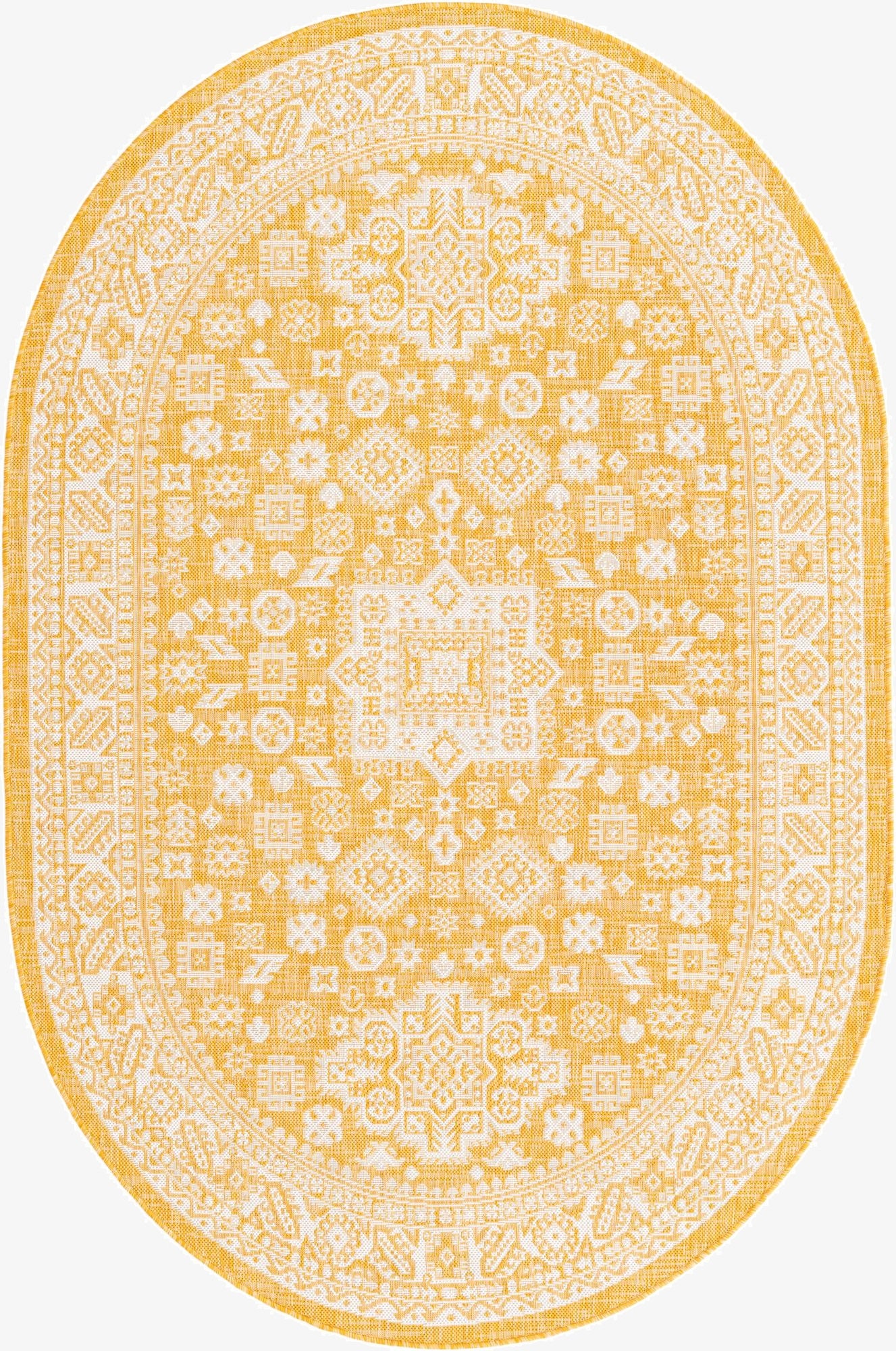 5' 3 x 8'  Washable Aztec Indoor / Outdoor Oval Rug