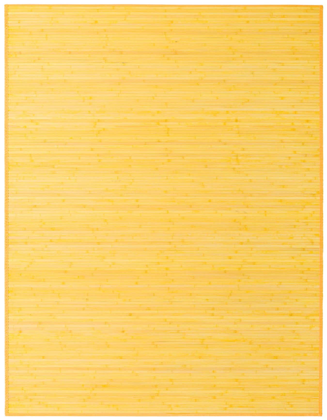 A 5x8 rectangular yellow bamboo rug with a modern, solid pattern, suitable for various indoor rooms.