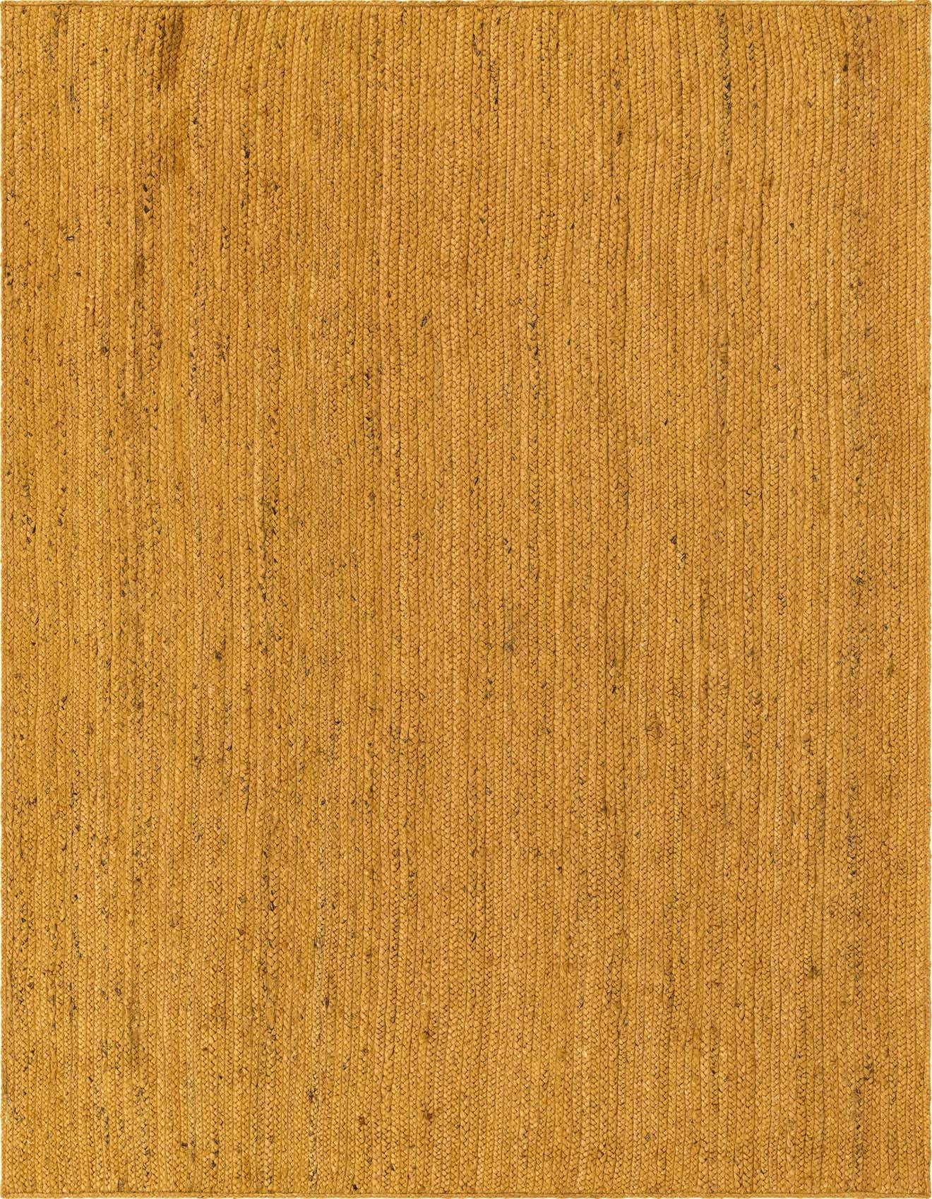 A 6x9 rectangular Braided Jute rug in a rich yellow-gold hue, showcasing its natural textured flatweave.