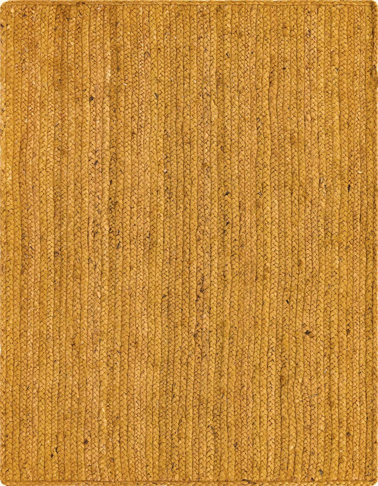A 3x5 rectangular yellow braided jute rug with a textured, flatweave surface, ideal for various indoor settings.