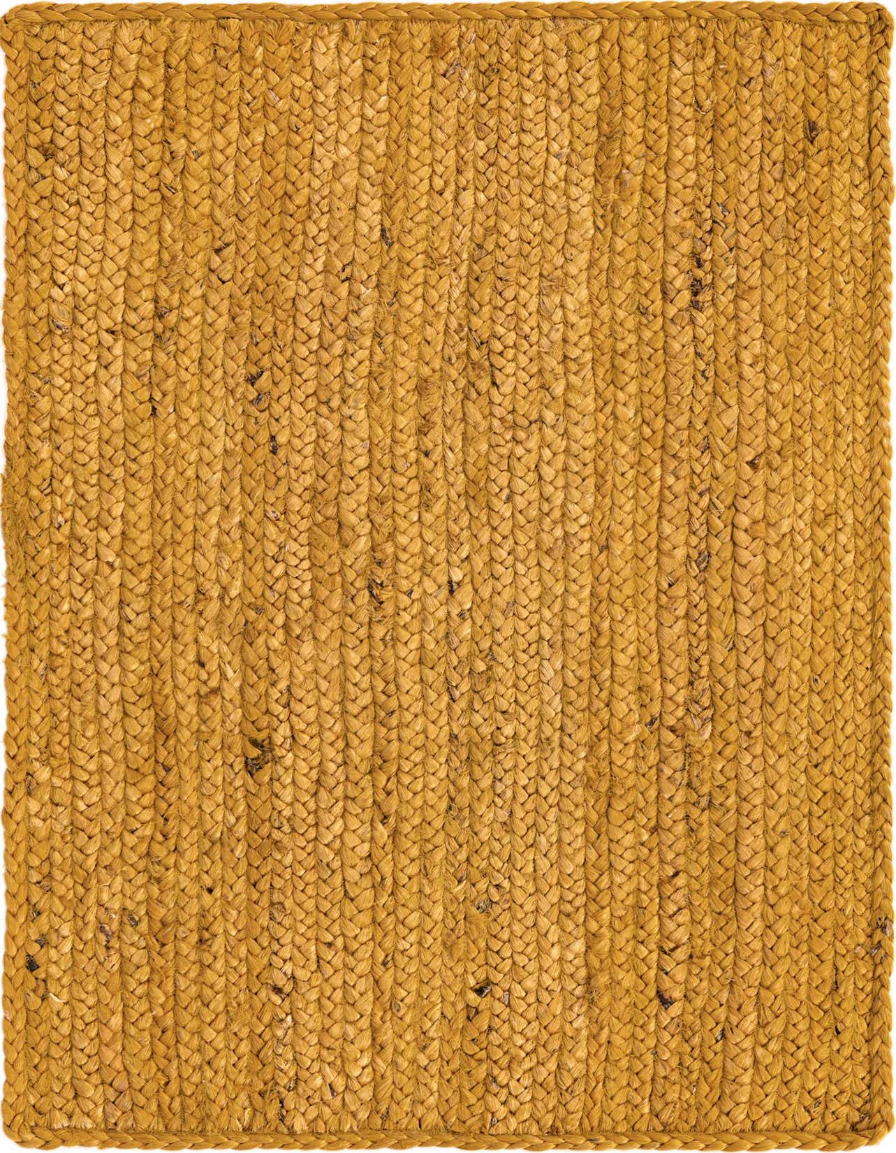 A 2x3 rectangular yellow braided jute rug with a textured, flatweave construction, perfect for an indoor space.