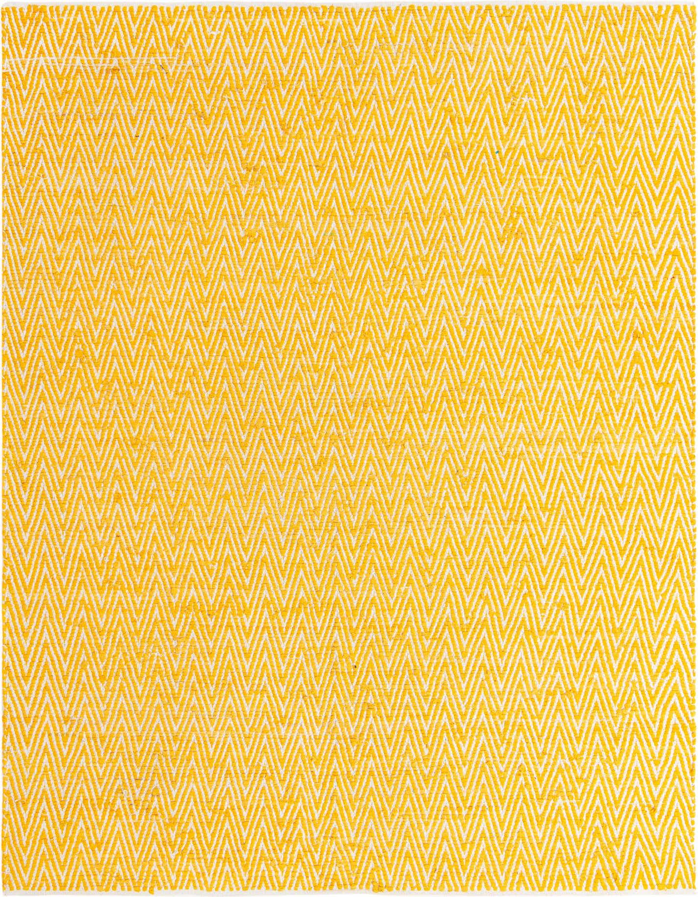 A vibrant 8x11 rectangular yellow and white chevron pattern rug, suitable for a living room or office.