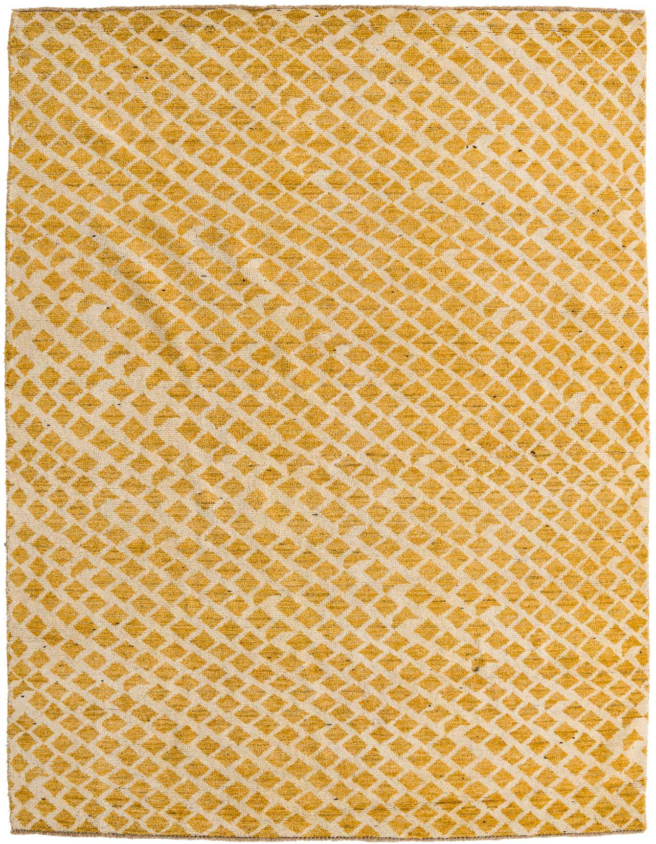 A 6x9 rectangular Darya rug with a modern abstract pattern of yellow diamonds on a cream background.