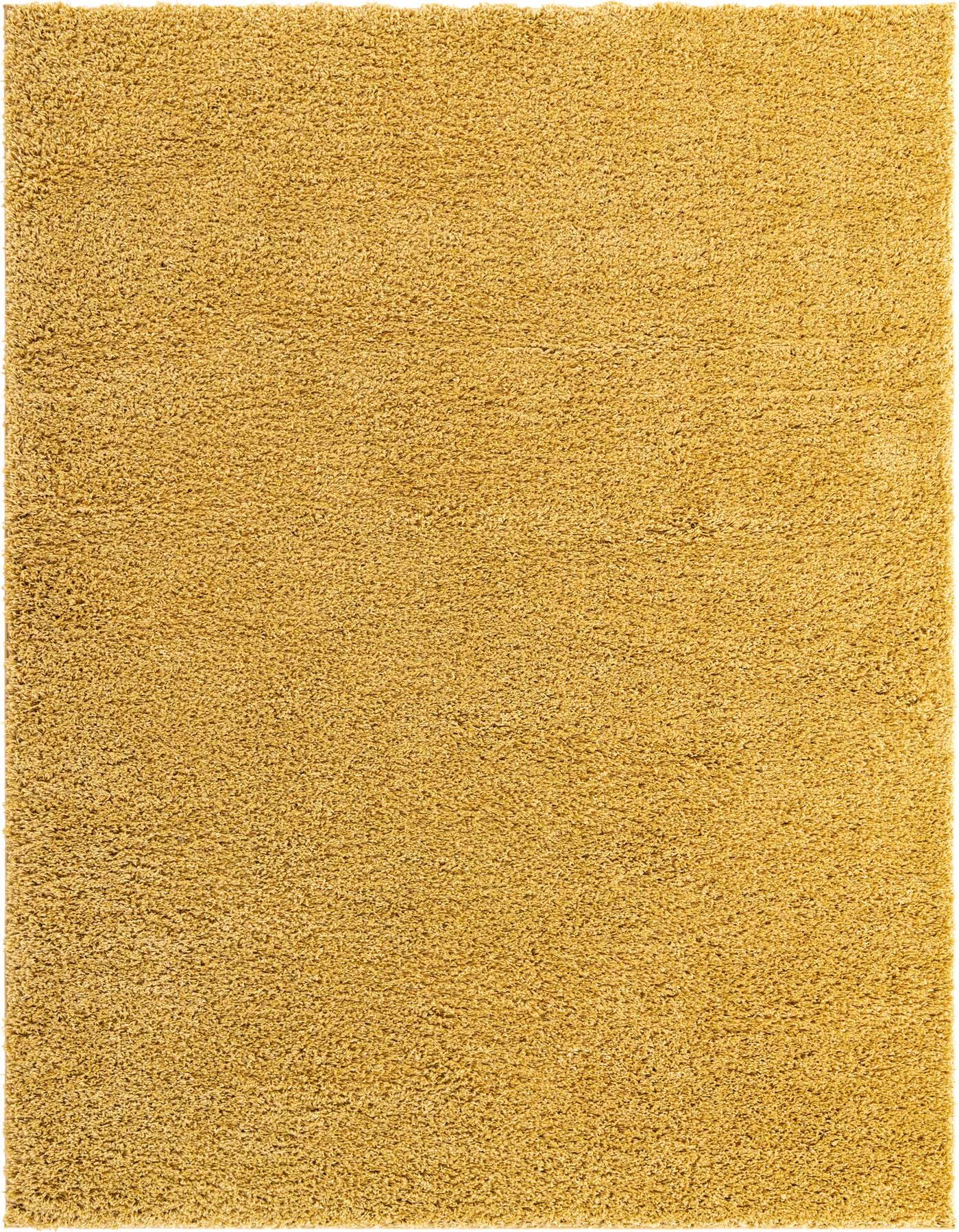 A rectangular 7x10 yellow shag rug with a soft, textured pile, perfect for a modern living room.