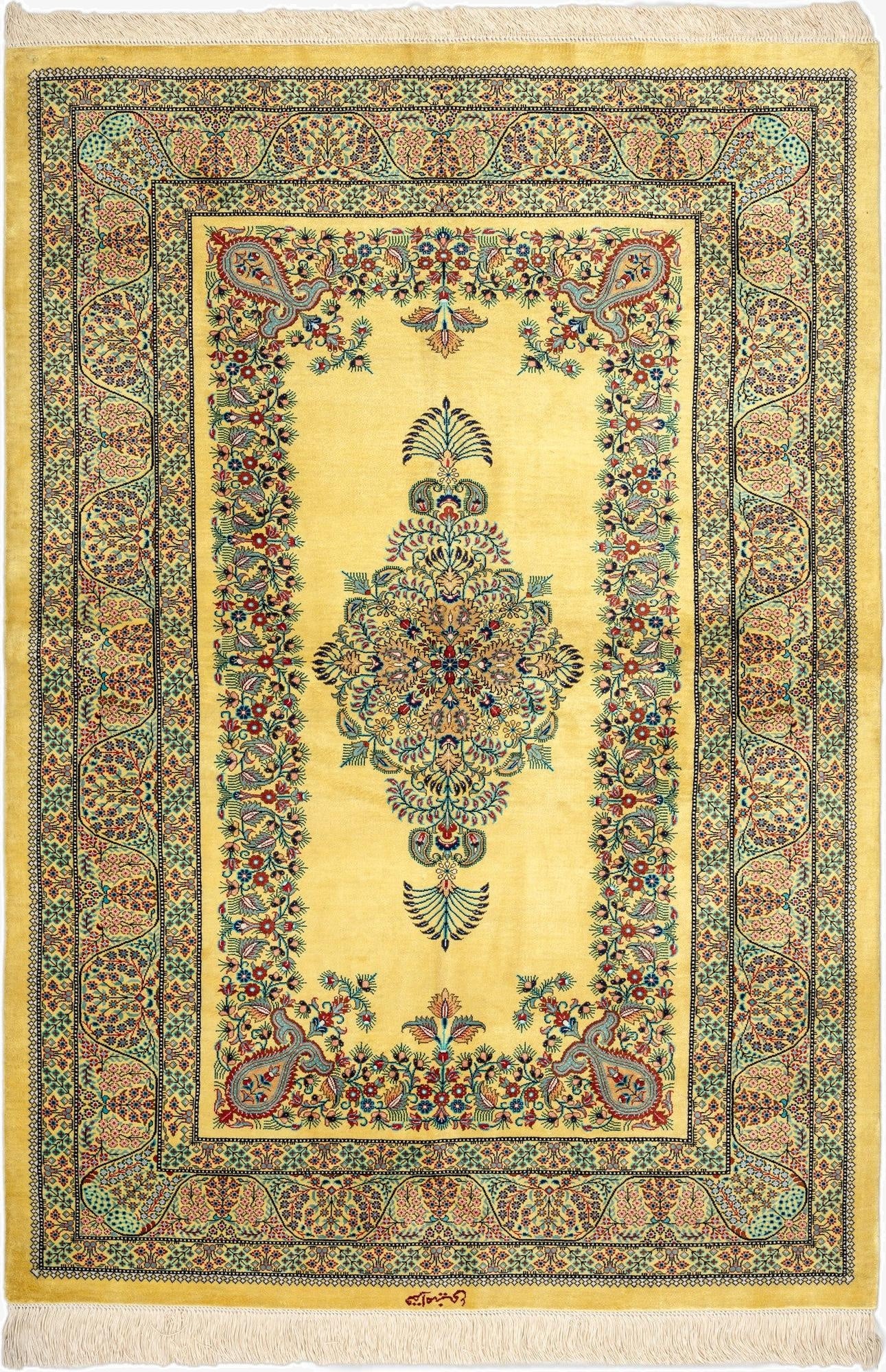  3' 4 x 4' 11 Ghom Silk Rug