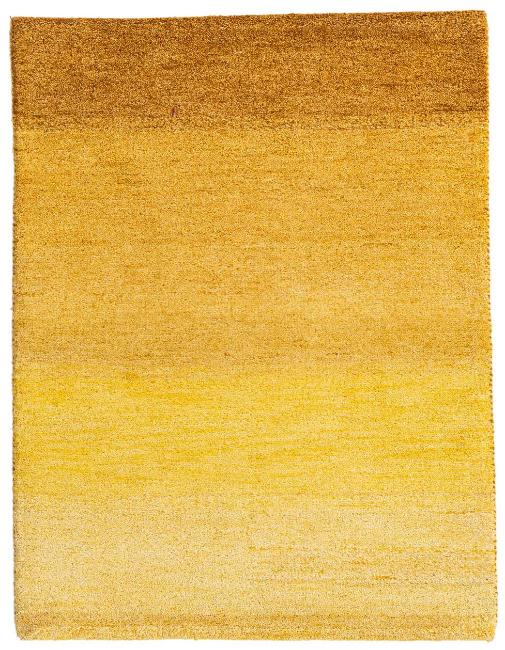 A 3x5 rectangular Kashkuli Gabbeh wool rug featuring a modern solid gradient from deep gold to bright yellow.