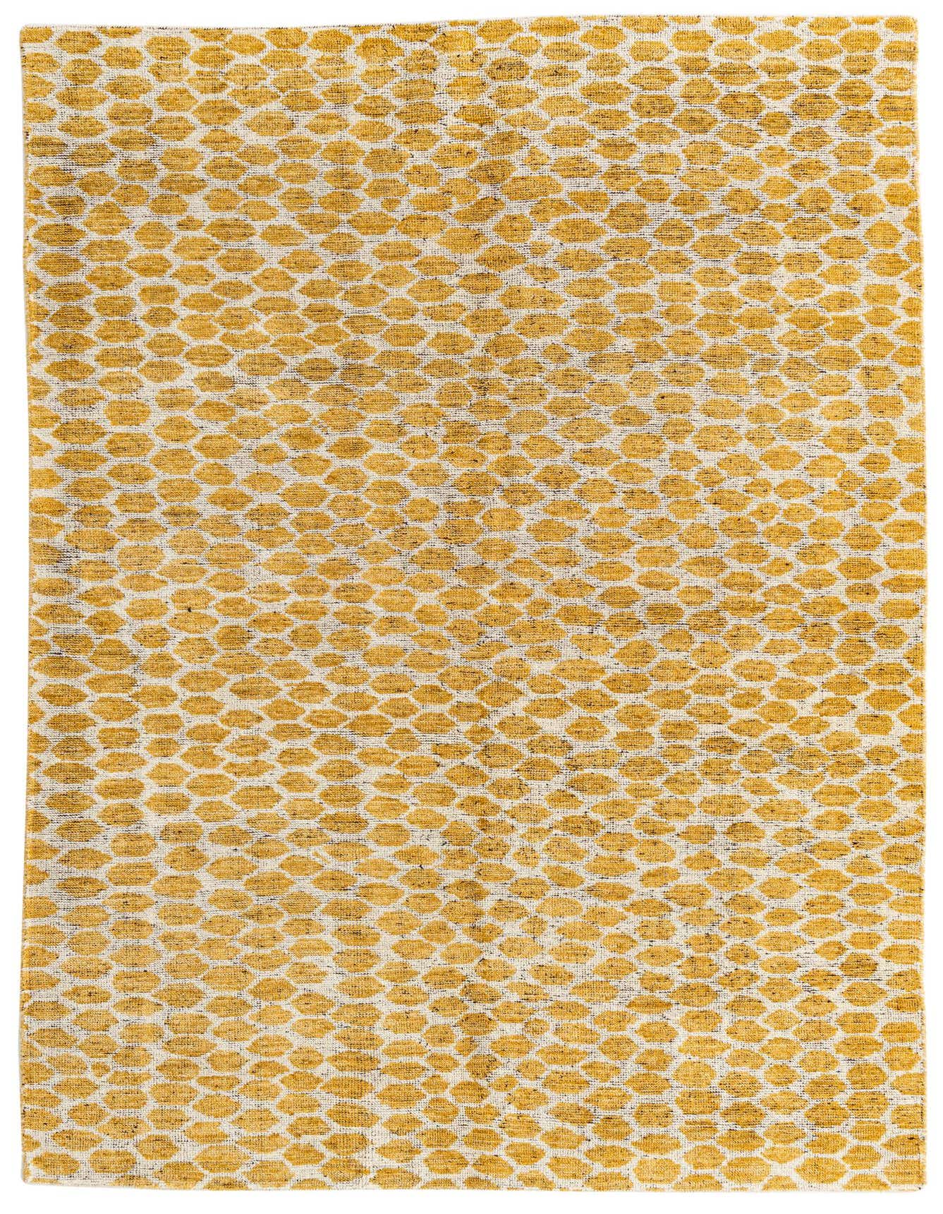 A 6x9 rectangular yellow and cream shag rug with a modern tribal pattern, perfect for a living room.