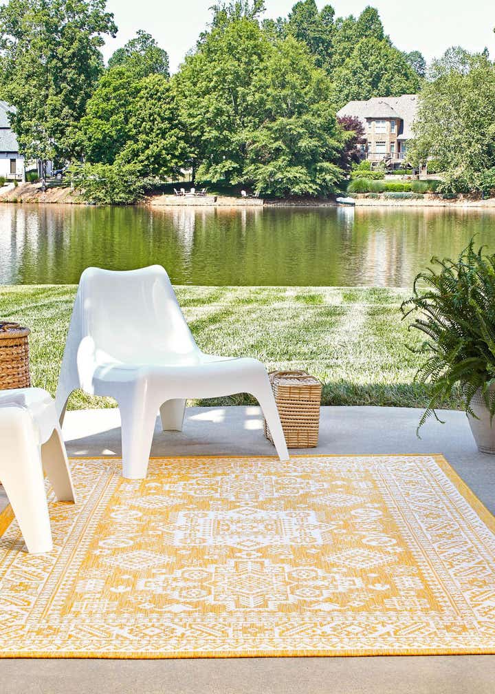 Yellow 7' 10 x 11' Aztec Indoor / Outdoor Rug | Rugs.com