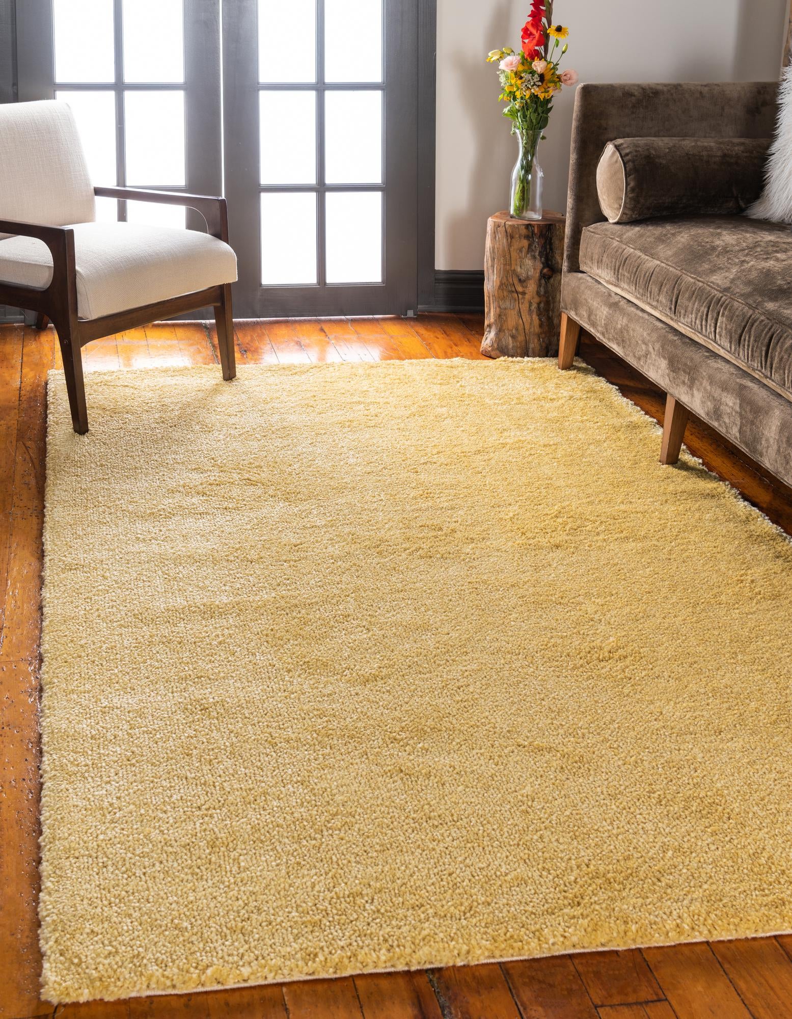 Yellow 5' 3 x 7' 7 Solid Frieze Rug | Rugs.com