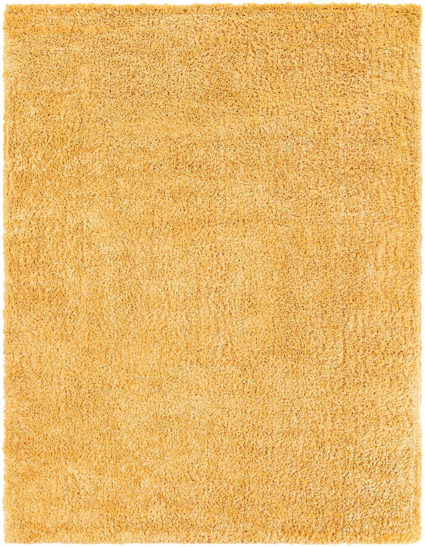 A soft, rectangular 8x11 Zermatt Shag rug in a vibrant yellow-gold color, featuring a plush, textured pile.