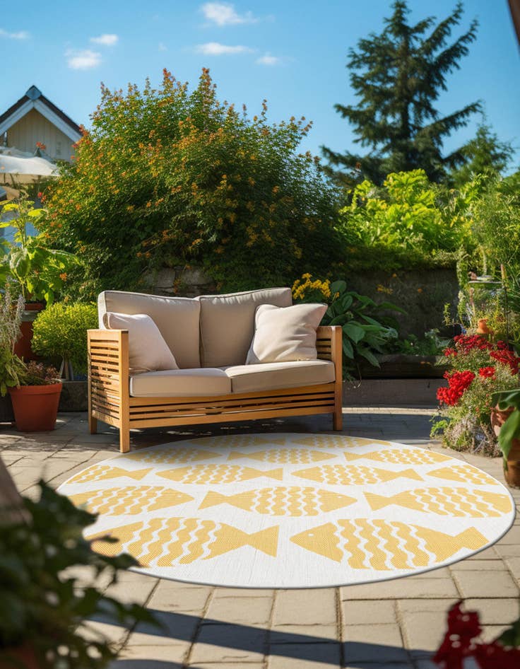 Detail image of  12' x 12'  Washable Coastal Indoor / Outdoor Round Rug