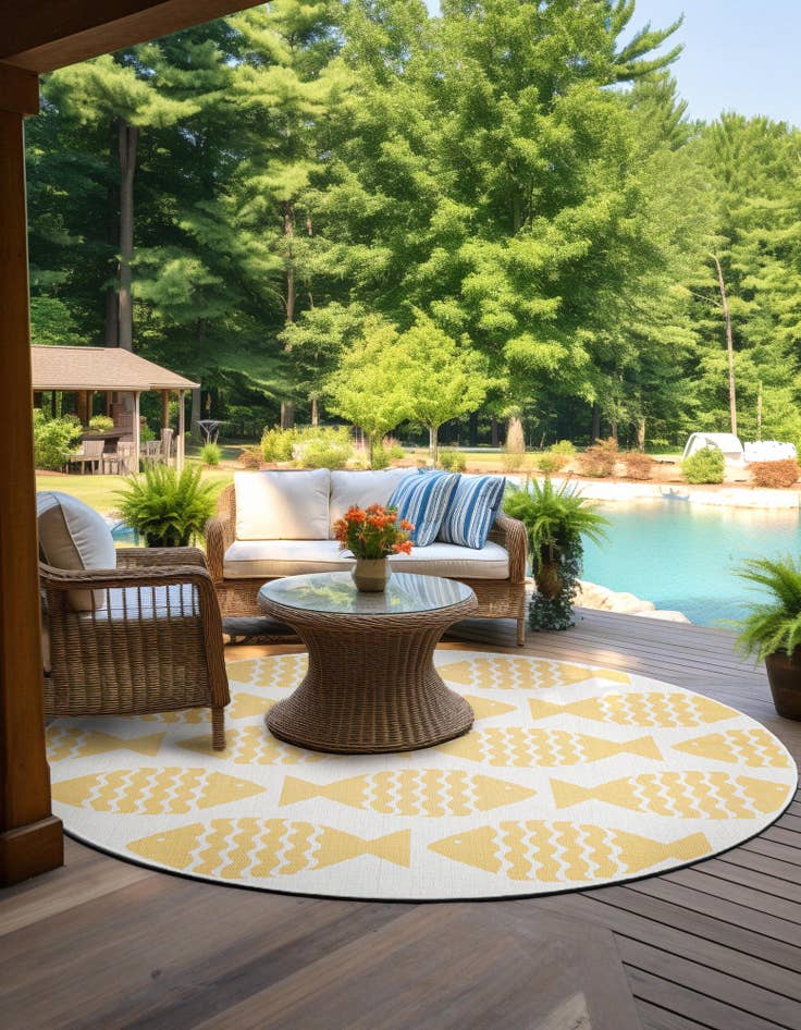 Detail image of  12' x 12'  Washable Coastal Indoor / Outdoor Round Rug