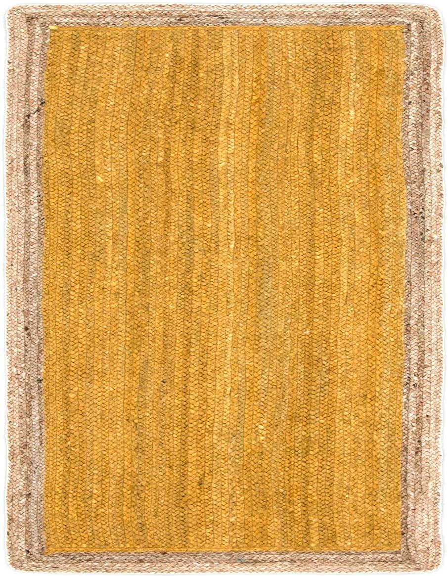 A 6 ft runner rug featuring a braided yellow jute center with a natural beige braided border, perfect for a hallway.
