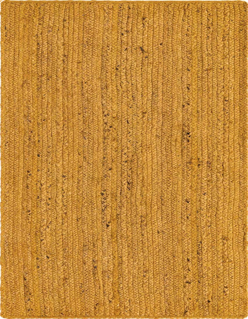 A 6 ft yellow braided jute runner rug with a textured, flatweave surface, perfect for a hallway.
