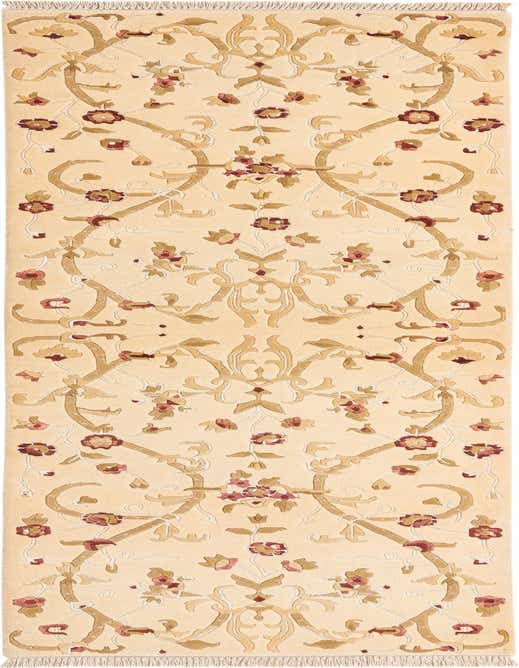 A 10 ft Darya runner rug in yellows and golds with a modern Persian floral and vine pattern, ideal for a hallway.
