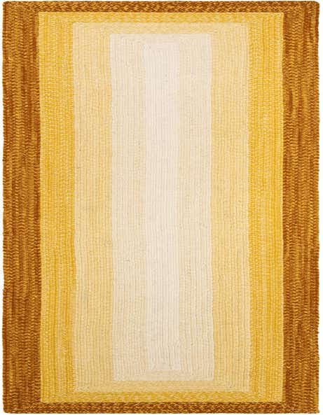 A 12 ft runner rug with a braided texture, featuring a gradient of yellow and gold tones, from light cream in the center to deep gold at the edges.
