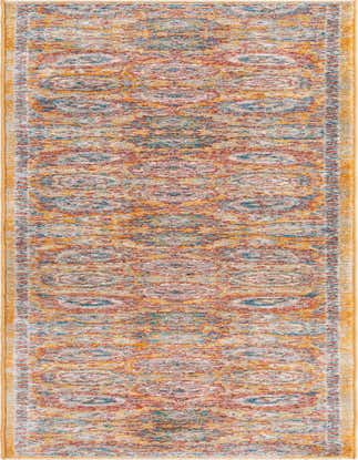 A 13 ft runner rug with a distressed traditional floral pattern in shades of yellow, gold, red, and blue, perfect for a hallway.