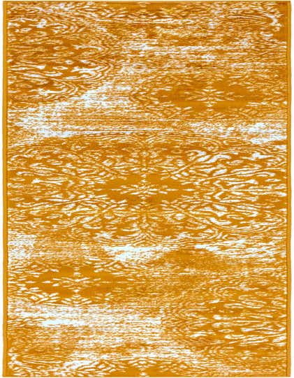 A 10 ft yellow and white runner rug featuring a distressed traditional floral pattern, ideal for a hallway.