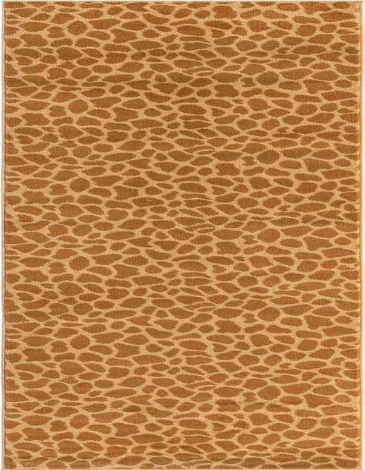 A 10 ft runner rug featuring an abstract giraffe print in varying shades of yellow and gold, ideal for a hallway.