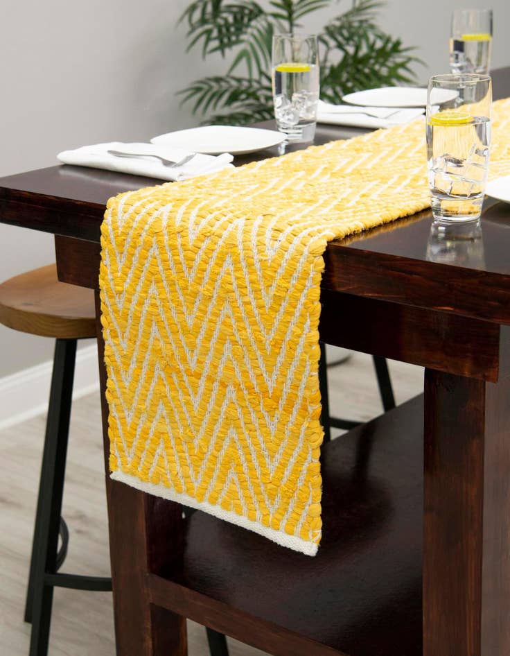 Detail image of  1' 2 x 10'  Hand Woven Chindi Chevron Table Runner Rug