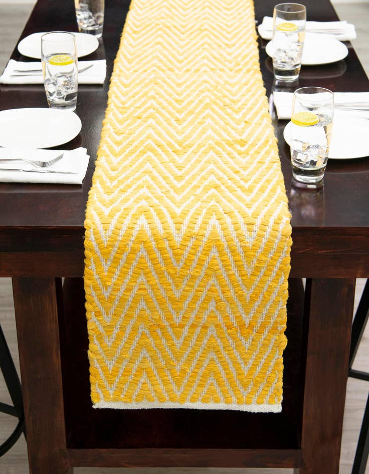 Detail image of  1' 2 x 10'  Hand Woven Chindi Chevron Table Runner Rug